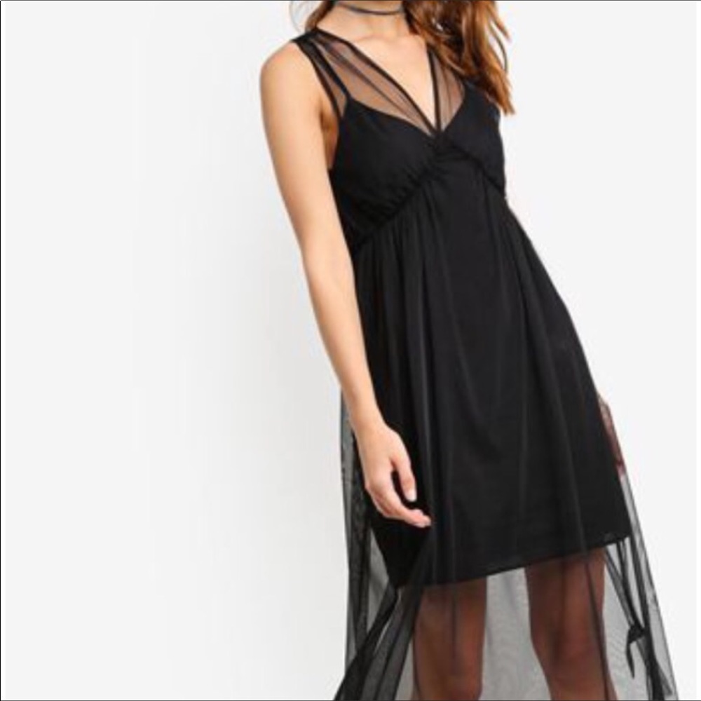 Topshop black tulle midi dress